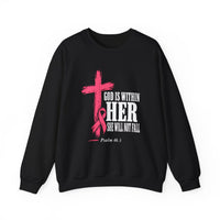 Load image into Gallery viewer, God Is Within Her Sweatshirt – Psalm 46:5 Christian Faith &amp; Breast Cancer Awareness