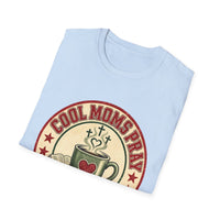 Load image into Gallery viewer, Cool Moms Pray Christian T-Shirt | Coffee &amp; Bible Retro Badge Tee for Moms