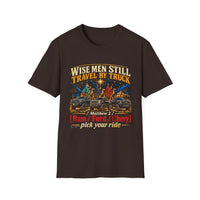 Load image into Gallery viewer, Wise Men Still Travel by Truck T-Shirt – Ram Ford Chevy Christmas Design