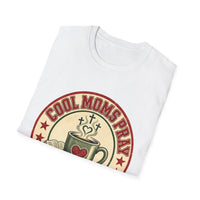Load image into Gallery viewer, Cool Moms Pray Christian T-Shirt | Coffee &amp; Bible Retro Badge Tee for Moms