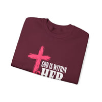 Load image into Gallery viewer, God Is Within Her Sweatshirt – Psalm 46:5 Christian Faith &amp; Breast Cancer Awareness