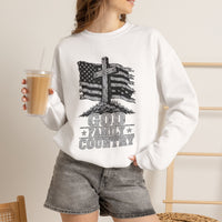 Load image into Gallery viewer, God &amp; Country American Flag Crewneck Sweatshirt