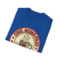 Load image into Gallery viewer, Cool Moms Pray Christian T-Shirt | Coffee &amp; Bible Retro Badge Tee for Moms