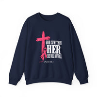 Load image into Gallery viewer, God Is Within Her Sweatshirt – Psalm 46:5 Christian Faith &amp; Breast Cancer Awareness