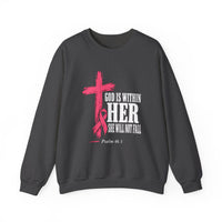 Load image into Gallery viewer, God Is Within Her Sweatshirt – Psalm 46:5 Christian Faith &amp; Breast Cancer Awareness