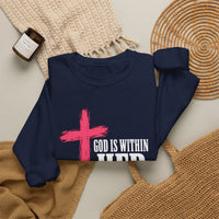 Load image into Gallery viewer, God Is Within Her Sweatshirt – Psalm 46:5 Christian Faith &amp; Breast Cancer Awareness