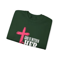 Load image into Gallery viewer, God Is Within Her Sweatshirt – Psalm 46:5 Christian Faith &amp; Breast Cancer Awareness