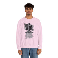 Load image into Gallery viewer, God &amp; Country American Flag Crewneck Sweatshirt