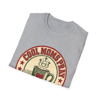 Load image into Gallery viewer, Cool Moms Pray Christian T-Shirt | Coffee &amp; Bible Retro Badge Tee for Moms