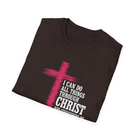 Load image into Gallery viewer, I Can Do All Things Through Christ Pink Ribbon T-Shirt | Philippians 4:13 Breast Cancer Awareness Christian Tee