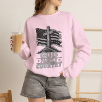 Load image into Gallery viewer, God &amp; Country American Flag Crewneck Sweatshirt