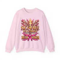 Load image into Gallery viewer, Set Free in Christ Breast Cancer Awareness Crewneck Sweatshirt