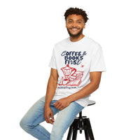 Load image into Gallery viewer, Coffee &amp; Books First T-Shirt — Literary Coffee Lover Tee
