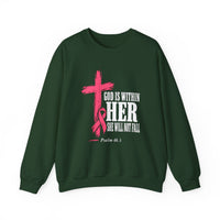 Load image into Gallery viewer, God Is Within Her Sweatshirt – Psalm 46:5 Christian Faith &amp; Breast Cancer Awareness