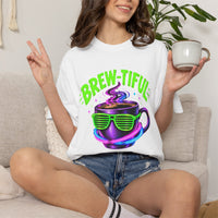 Load image into Gallery viewer, Brew-tiful Coffee Tee — Retro Neon Coffee Cup Graphic T-Shirt