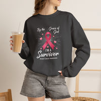 Load image into Gallery viewer, By the Grace of God I'm a Survivor Breast Cancer Awareness Sweatshirt