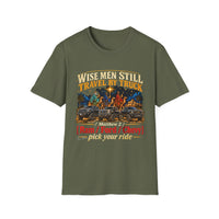Load image into Gallery viewer, Wise Men Still Travel by Truck T-Shirt – Ram Ford Chevy Christmas Design