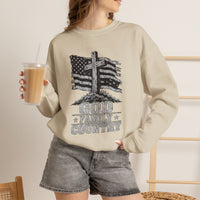 Load image into Gallery viewer, God &amp; Country American Flag Crewneck Sweatshirt