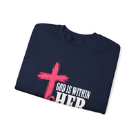Load image into Gallery viewer, God Is Within Her Sweatshirt – Psalm 46:5 Christian Faith &amp; Breast Cancer Awareness