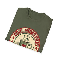 Load image into Gallery viewer, Cool Moms Pray Christian T-Shirt | Coffee &amp; Bible Retro Badge Tee for Moms