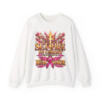 Load image into Gallery viewer, Set Free in Christ Breast Cancer Awareness Crewneck Sweatshirt