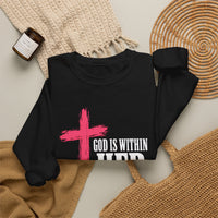 Load image into Gallery viewer, God Is Within Her Sweatshirt – Psalm 46:5 Christian Faith &amp; Breast Cancer Awareness