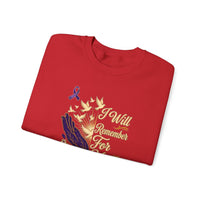 Load image into Gallery viewer, I Will Remember For You Alzheimer's Christian Sweatshirt | Isaiah 49:15 Purple Ribbon Dove Tee