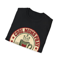 Load image into Gallery viewer, Cool Moms Pray Christian T-Shirt | Coffee &amp; Bible Retro Badge Tee for Moms