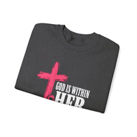 Load image into Gallery viewer, God Is Within Her Sweatshirt – Psalm 46:5 Christian Faith &amp; Breast Cancer Awareness