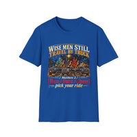 Load image into Gallery viewer, Wise Men Still Travel by Truck T-Shirt – Ram Ford Chevy Christmas Design
