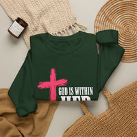 Load image into Gallery viewer, God Is Within Her Sweatshirt – Psalm 46:5 Christian Faith &amp; Breast Cancer Awareness