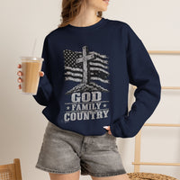 Load image into Gallery viewer, God &amp; Country American Flag Crewneck Sweatshirt