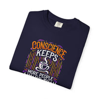 Load image into Gallery viewer, Conscience Keeps More People Awake Than Coffee T-Shirt — Funny Coffee Lover Tee