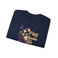 Load image into Gallery viewer, I Will Remember For You Alzheimer's Christian Sweatshirt | Isaiah 49:15 Purple Ribbon Dove Tee