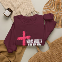 Load image into Gallery viewer, God Is Within Her Sweatshirt – Psalm 46:5 Christian Faith &amp; Breast Cancer Awareness