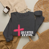 Load image into Gallery viewer, God Is Within Her Sweatshirt – Psalm 46:5 Christian Faith &amp; Breast Cancer Awareness