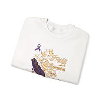 Load image into Gallery viewer, I Will Remember For You Alzheimer's Christian Sweatshirt | Isaiah 49:15 Purple Ribbon Dove Tee