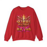 Load image into Gallery viewer, Set Free in Christ Breast Cancer Awareness Crewneck Sweatshirt