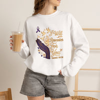 Load image into Gallery viewer, I Will Remember For You Alzheimer's Christian Sweatshirt | Isaiah 49:15 Purple Ribbon Dove Tee