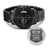 Load image into Gallery viewer, Men's Engraved Watch, We've Got Your Six, Charcoal Black, Gift Watch