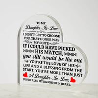 Load image into Gallery viewer, TO MY DAUGHTER IN LAW HONOR HEART ACRYLIC PLAQUE