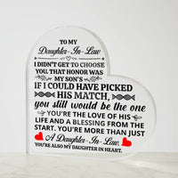 Load image into Gallery viewer, TO MY DAUGHTER IN LAW HONOR HEART ACRYLIC PLAQUE