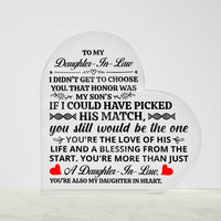 Load image into Gallery viewer, TO MY DAUGHTER IN LAW HONOR HEART ACRYLIC PLAQUE