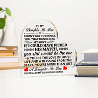 Load image into Gallery viewer, TO MY DAUGHTER IN LAW HONOR HEART ACRYLIC PLAQUE