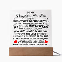 Load image into Gallery viewer, TO MY DAUGHTER IN LAW HONOR SQUARE ACRYLIC